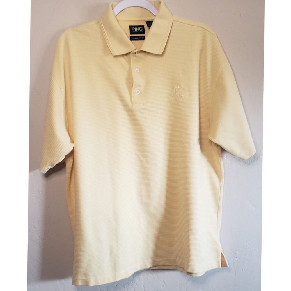 PING Polo Shirt Mens Size L Yellow Cabot Golf Course Performance Casual Apparel